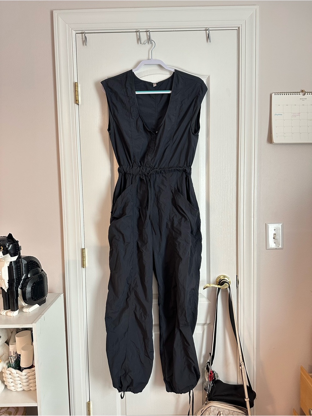 Free People Black Sleeveless Jumpsuit with Drawstring Waist